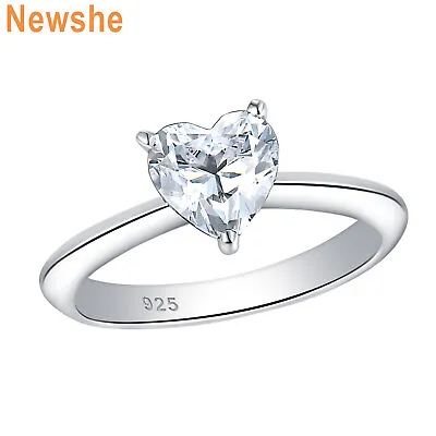 Newshe Heart Shaped Solitaire Engagement Ring CZ Sterling Silver Rings For Women • $25.99