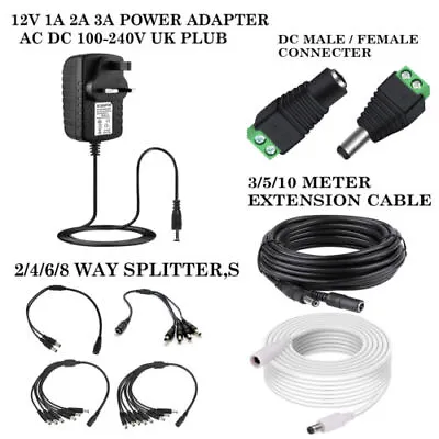 DC Power Supply Extension Cable 12V For CCTV Camera/PSU Lead 3m/5m/10m Lot • £4.18