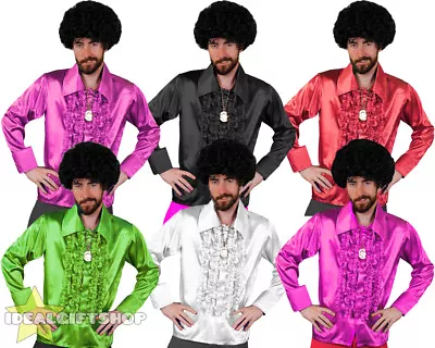 Mens 1970's Disco Ruffle Shirts Adults Fancy Dress Costume 70's Frilly Top 1960s • £8.99