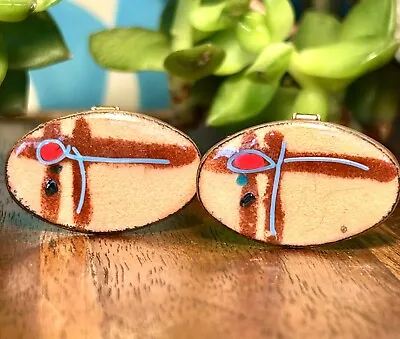 Vintage Copper Enamel Cufflinks Cuff Links Retro Abstract Mid Century Modern • $26.25