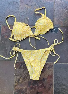 BNWT Yellow White Ditsy Daisy Print Tie Bikini Size 14 • £9.99