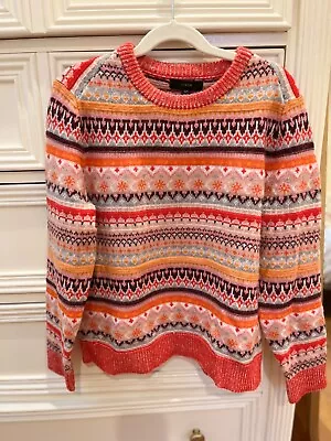 J. Crew Fair Isle Cropped Crewneck Sweater Bright Cerise Peony XS • $44