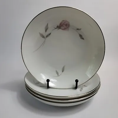 FOUR Mikasa Primrose Soup Bowls White Pink Rose Gray Leaves 8194 • $19.99