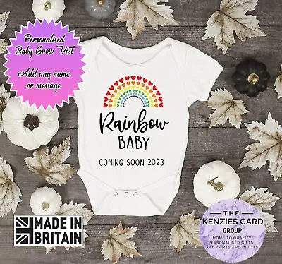 Personalised Rainbow Baby Grow Announcement Bodysuit Customised Vest Gift • £6.95