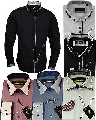 New Mens Designer Voeut Italian Formal Slim Fit Dress Shirt Long Sleeved S-XXL • £17.99