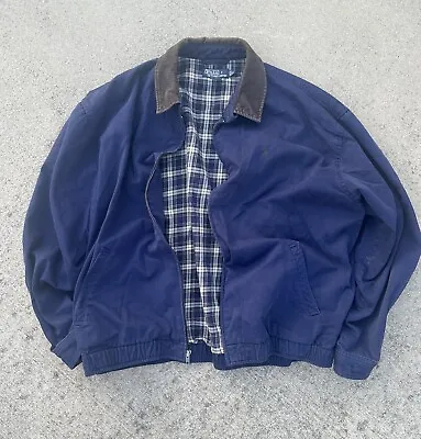 $77 • Buy Vtg Polo Ralph Lauren Flannel Lined Harrington Jacket Corduroy Collar XL Zip Up