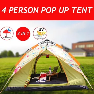 Pop Up 4 Person Tent Double Layer UV Shelter Outdoor Camping Hiking Picnic Beach • $159.99