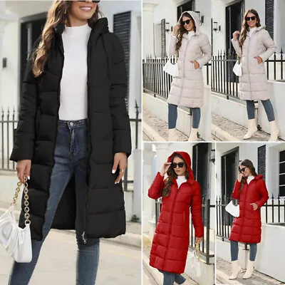 £22.79 • Buy Womens Hooded Quilted Jacket Zip Up Padded Winter Warm Long Coat Puffer Outwear