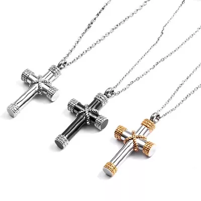 £4.24 • Buy Cross Stainless Cremation Urn Pendant Necklace Ashes Keepsake Ashes Stash,*,&