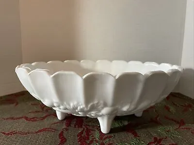 Vintage Indiana Harvest Grapes Oval Fruit Bowl Milk Glass Footed Scalloped White • $14.50