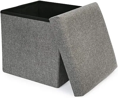 Storage Ottoman Cube Folding Ottoman Seat For Foot Stools Footrest Box Bin Grey • $18.99