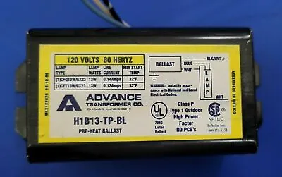  Philips Advance Ballast Magnetic 13W 120V  H-1B13-TP-BL  1 Lamp NEW • $19.95