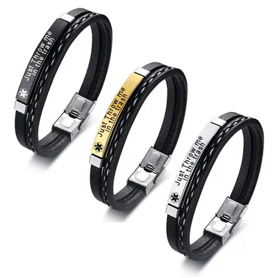 Personalized Engraving Medical Alert ID Men's Women's Bracelet Bangle Wristband • £3.59