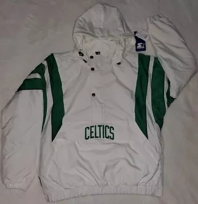 Boston Celtics Starter Jacket 1/2 Zip Front Pocket Pullover Detachable Hood XL🍀 • $136