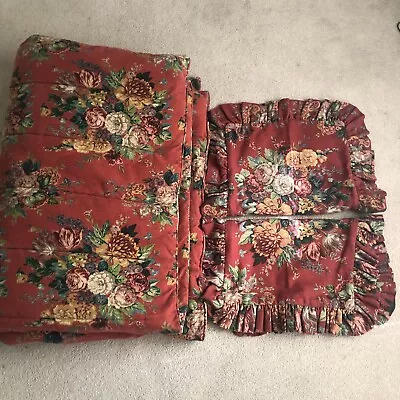 Vintage RALPH LAUREN Aylesbury Red Floral 3 Pc Full/Queen Comforter Cover Set • $149.99