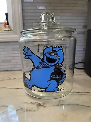 Vtg Rare Cookie Monster Cookie Jar W/Lid Wanted Cookie Thief Muppets Clear Glass • $42