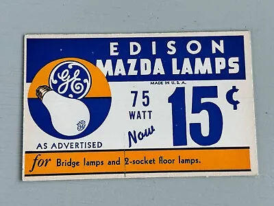 Vintage GE Edison Mazda Lamps Light Bulb Advertising Store Display Price Sign • $39.99