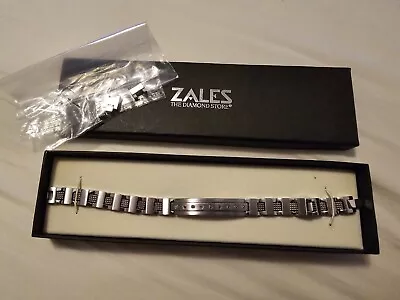 Zales 1/6 Carats Diamonds Accent Sterling Silver Men's Id Bracelet • $140