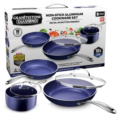 $41.98 • Buy Granite Stone Blue 5 Piece Cookware Set,Ultra Non-Stick,Oven Safe New !!!!
