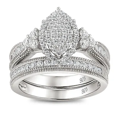 Vintage Womens Ring Cluster Promise Engagement Wedding Ring Set Wedding Band Set • $40.99