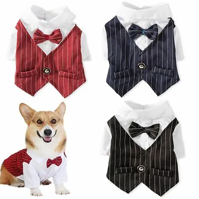 £7.55 • Buy Gentleman Dog Clothes Wedding Suit Formal Shirt Small Dogs Bowtie Tuxedo Outfit`