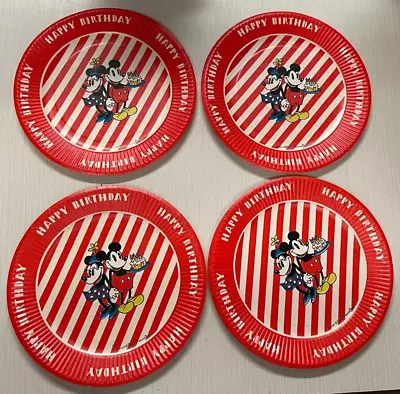 8 Vintage Mickey & Minnie Mouse Stripped Happy Birthday Paper Plates 1970's? 60 • $29.90