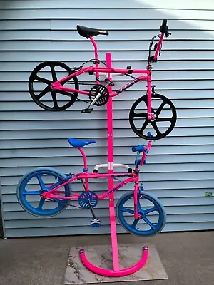 Neon Pink Wall Mount 2-Bike Storage Rack Display Bmx Bicycle GT Dyno Haro Hutch • $300