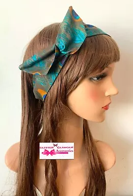 Peacock Headband Hairband Hair Tie Band Bow Bendy Wire Feathers Necklace Scarf • £3.99