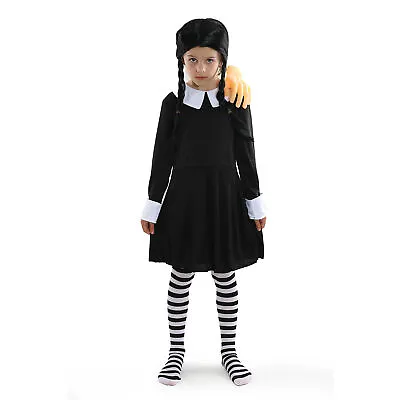  Kids Girls Wednesday Costume Addams Family Outfit Halloween Child Fancy Dress • £10.99