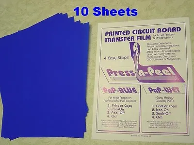 10 Sheets Press-n-Peel Blue PCB Transfer Paper Film Etch Printed Circuit Boards • $24.55