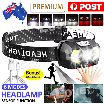 Head Torch LED Headlight COB Camping Headlamp USB Rechargeable Flashlight Lamp • $13.95