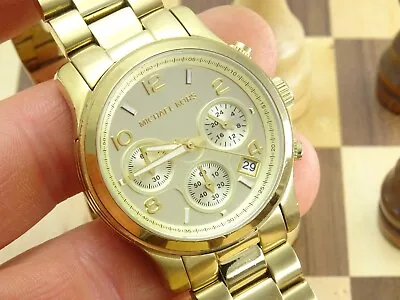 MICHAEL KORS Runway 38mm Ladies Gold Bracelet Chronograph Wristwatch MK-5055 • $10.57