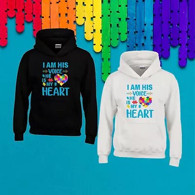 I Am His Voice He My Heart Autism Autistic Mens Kids ASD Support Gifts Hoodie • £24.99