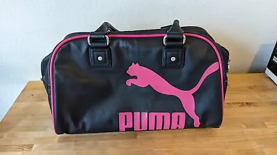 Puma Duffle Bag Gym Sports Travel Vintage Look Black Pink Vinyl  15x10 • $23.99