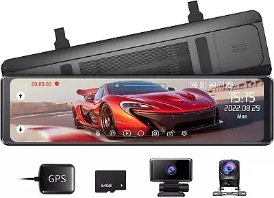 12 Mirror Dash Cam 2K 1440P+1440P F＆Rear Camera Full Touch Screen Detached Lens • $98.99