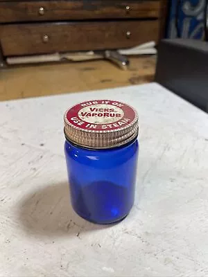 Vintage Vicks Vaporub Cobalt Blue Glass Jar With Red White Lid • $12