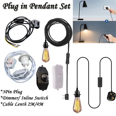 Rubber Kit Plug In Pendant Lamp Light Set E27 Fitting Vintage Bulb Lamp Kit • £8.89