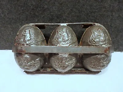 Vintage Tin Triple Full Body Chocolate Candy Mold Hinged Easter Egg Rabbit Girl • $50