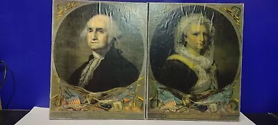 George & Martha Washington Lithograph Print Set - Mounted/ Backed W/ Ladies Hand • $39.95