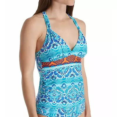 La Blanca All In Blue Printed Tankini Swim Bathing Suit Top Women's Size 16 • $18