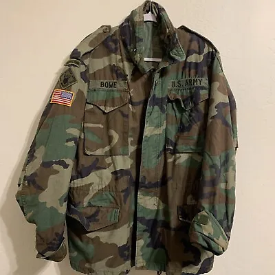 US Army Airborne Woodland Camouflage Field Jacket Medium RegularCoat Vintage • $17.49