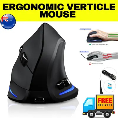 Usb Vertical Rechargeable Wireless Ergonomic Mouse Rgb Gaming 2400 Dpi 2.4 • $11.95
