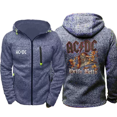 New Men's ACDC Hoodie Sports Fleece Hooded Sweatshirt Band Jacket Zip Up Coat • £37.07