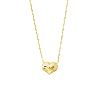 Adjustable Puffed Heart Chain Necklace Real 14K Yellow Gold 18  • $215.04