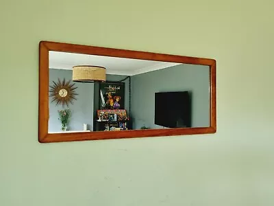 Mid Century Teak Wall Mirror Large 79x35 Cm Danish Scandi Style Retro Vintage • £94.99