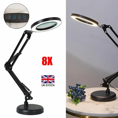 8Pcs Magnifier Glass LED Desk Lamp Stand Clamp Beauty Magnifying Light Foldable • £9