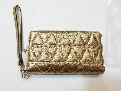 NWT MICHAEL KORS 32F7MFDE8M Large Leather Wristlet Phone Case Pale Gold $128 • $55.04