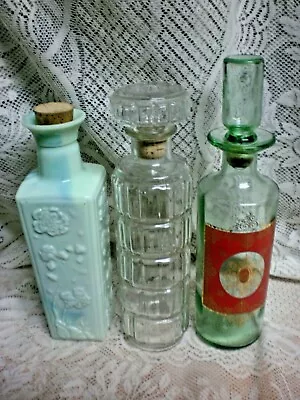 (3)   Vintage 1950-1960s EMPTY  Glass Decorative Liquor Bottle Decanters # 3 • $14