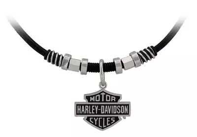 Harley-Davidson Men's Nut & Coil B&S Pendent Leather Necklace - Stainless Steel • $94.95