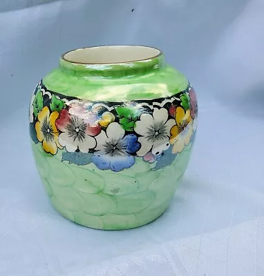 Vintage Maling Peony Rose 12cm X14cm  Green Lustre Baluster Vase  • £19